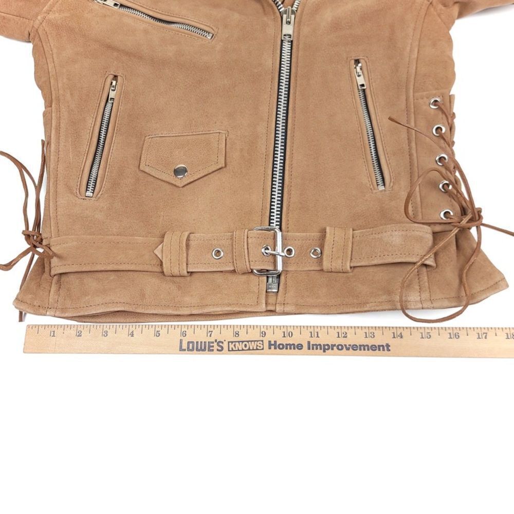 Genuine Leather Corset Lace Up Side Leather Biker Moto Jacket Tan Brown Camel XS - Picture 4 of 9